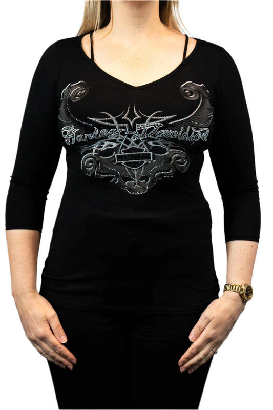 HARLEY-DAVIDSON® WOMENS LETS RIDE 3/4 SLEEVE V-NECK TOP