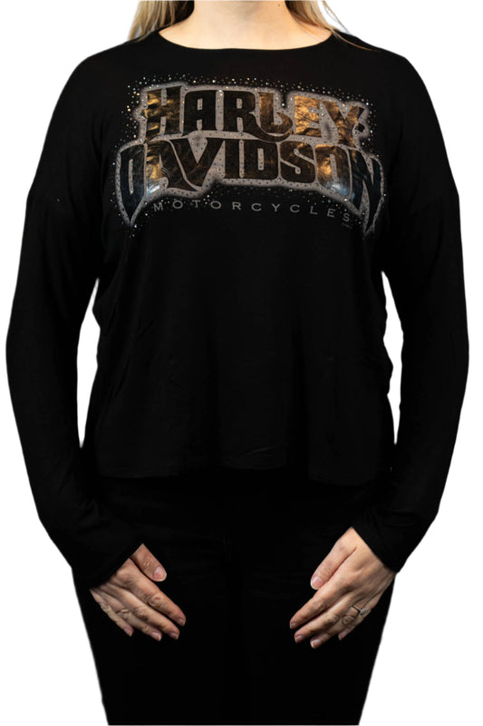 HARLEY-DAVIDSON® WOMENS NEW DAWN LONG SLEEVE CREW NECK TOP