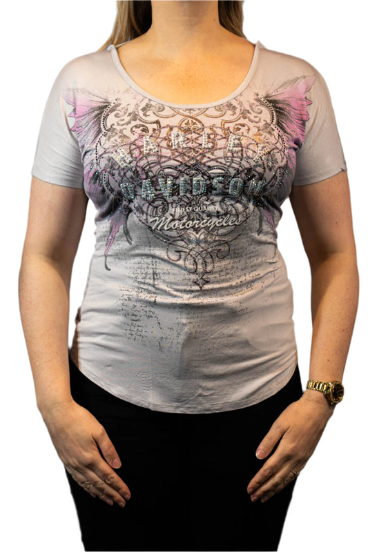 HARLEY-DAVIDSON® WOMENS DOTTED & DASH SHORT SLEEVE SCOOP NECK TOP