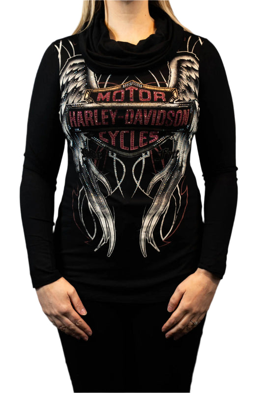 HARLEY-DAVIDSON® WOMENS S-WING LONG SLEEVE MOCK NECK TOP