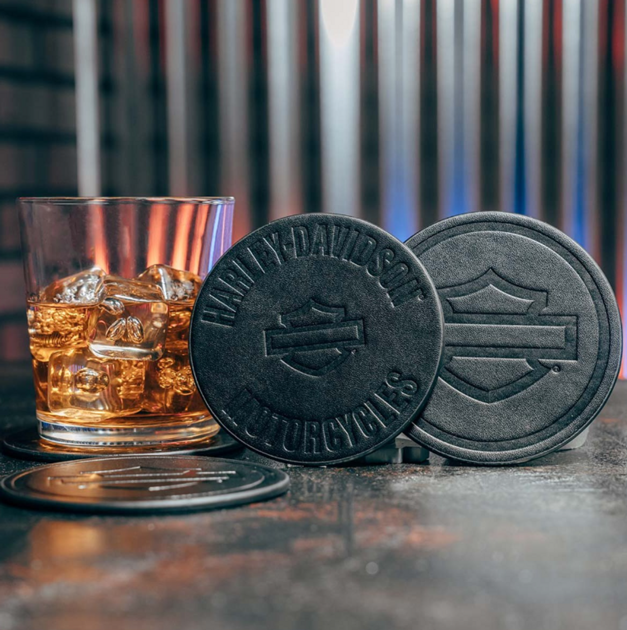 HARLEY-DAVIDSON® OPEN B&S COASTER IMITATION LEATHER SET