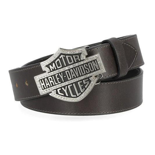 HARLEY-DAVIDSON® WOMENS BAR & SHIELD RHINESTONE BUCKLE LEATHER BELT