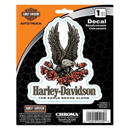 HARLEY-DAVIDSON® TEXT & EAGLE WITH ROSES VINYL DECAL