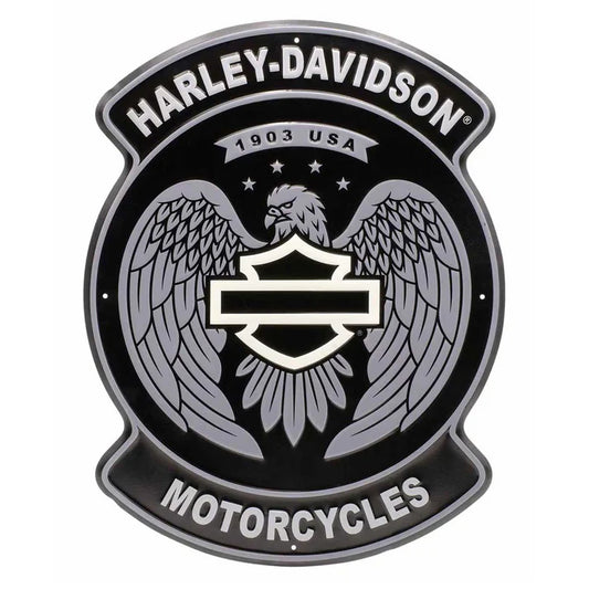 HARLEY-DAVIDSON® EMBOSSED TIN SIGN - OPEN BAR & SHIELD EAGLE