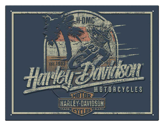 HARLEY-DAVIDSON® EMBOSSED BEACH BIKER TIN SIGN