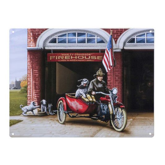 HARLEY-DAVIDSON® FIREHOUSE DOGS EMBOSSED TIN SIGN