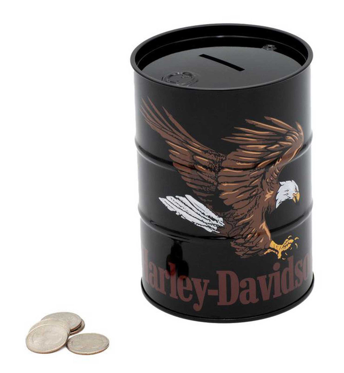 HARLEY-DAVIDSON® SWOOPING EAGLE OIL BARREL TIN BANK