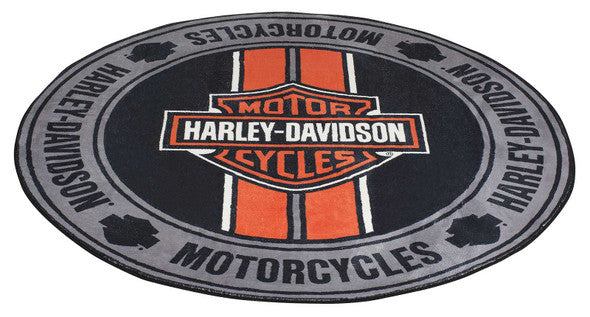 HARLEY-DAVIDSON® BAR & SHIELD LOGO RACING STRIPES ROUND AREA RUG