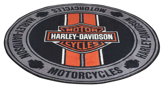 HARLEY-DAVIDSON® BAR & SHIELD LOGO RACING STRIPES ROUND AREA RUG
