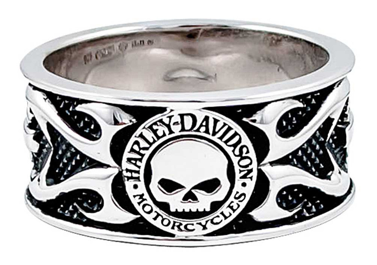 HARLEY-DAVIDSON® MENS WILLIE G SKULL & TRIBAL FLAME RING