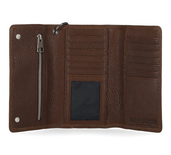 HARLEY-DAVIDSON® MENS GENUINE LEATHER ICONIC EAGLE TRUCKER WALLET