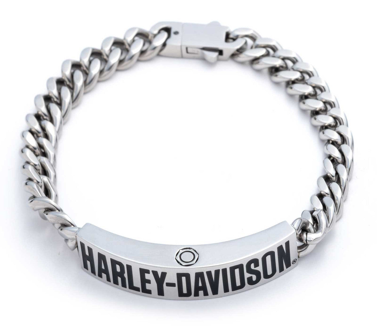 HARLEY-DAVIDSON® MENS 9in HD LOGO  CURB CHAIN FLEX-SILVER BRACELET
