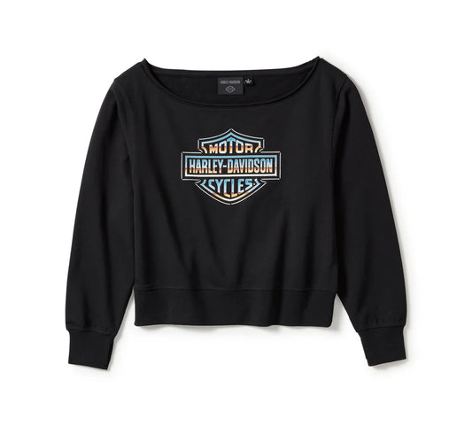 HARLEY-DAVIDSON® WOMENS CHROME EVO OFF THE SHOULDER CREW