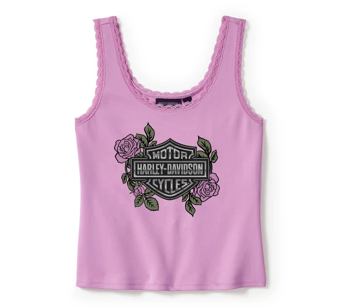 HARLEY-DAVIDSON® WOMENS ROSE & THORN BLING LACE TANK TOP