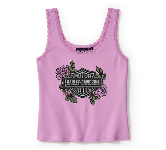 HARLEY-DAVIDSON® WOMENS ROSE & THORN BLING LACE TANK TOP