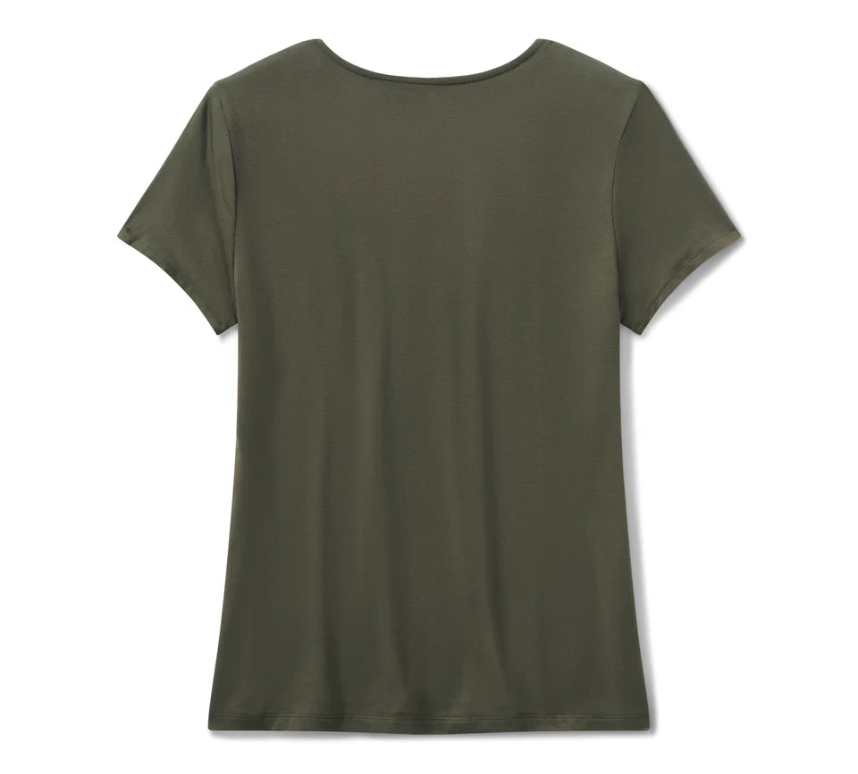 HARLEY-DAVIDSON® WOMENS BLING DARK ANGEL SHORT SLEEVEE LACE NECK