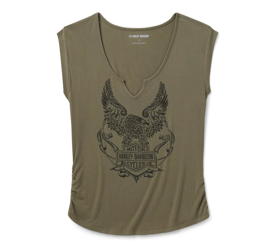 HARLEY-DAVIDSON® WOMENS TEE KNITBLING MUSCLE , BORN TO FLY GREEN
