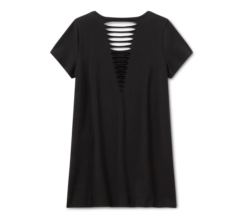 HARLEY-DAVIDSON® WOMENS TEE KNIT BLING FLAMING IRON EAGLE BLK