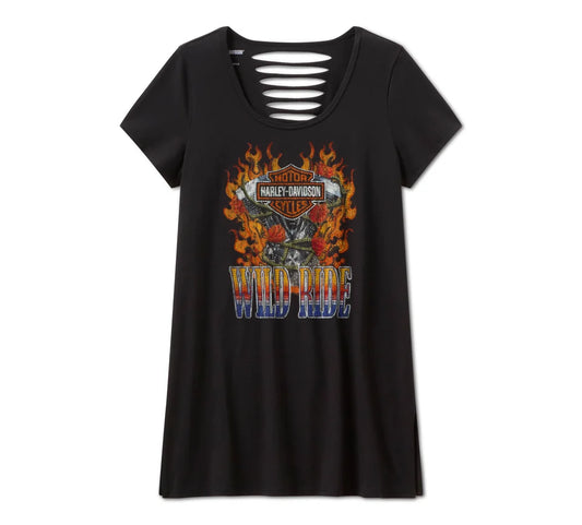 HARLEY-DAVIDSON® WOMENS TEE KNIT BLING FLAMING IRON EAGLE BLK