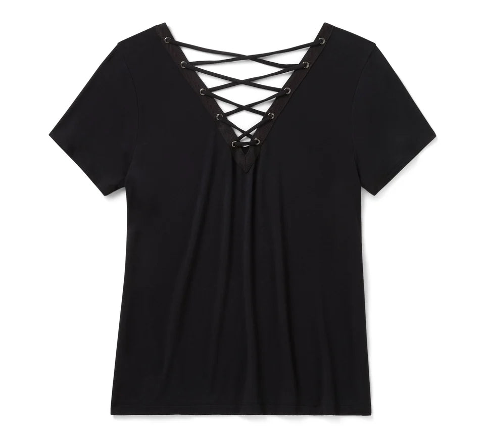 HARLEY-DAVIDSON® WOMENS BLING TEE BLING LACE BLACK HD AFTERLIFE