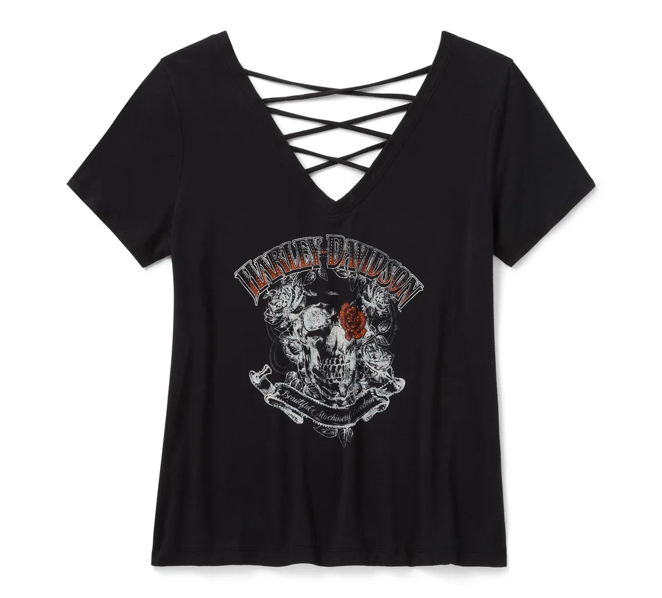 HARLEY-DAVIDSON® WOMENS BLING TEE BLING LACE BLACK HD AFTERLIFE