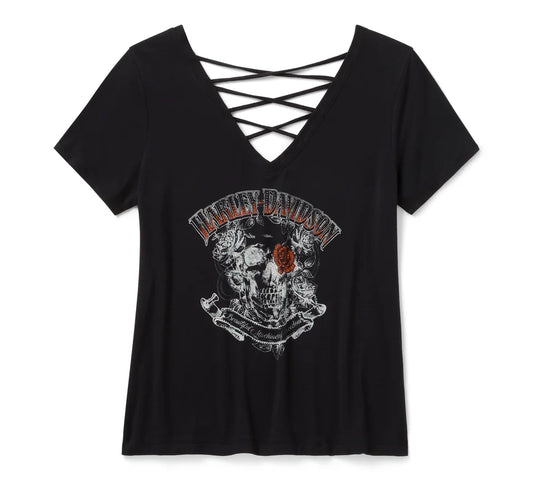 HARLEY-DAVIDSON® WOMENS BLING TEE BLING LACE BLACK HD AFTERLIFE