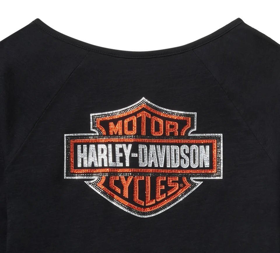 HARLEY-DAVIDSON® WOMENS HENLEY KNIT BLING  BLK