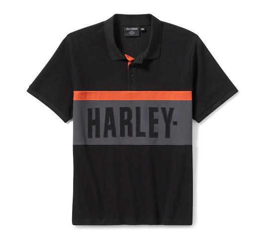 HARLEY-DAVIDSON® MENS POLO KNIT BLACK / GREY COLORBLOCK SHIRT