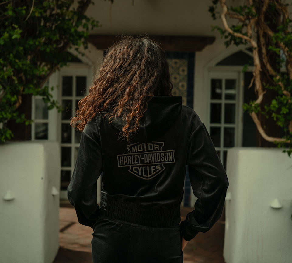HARLEY-DAVIDSON® WOMENS HOODIE VELOUR BLACK JACKET