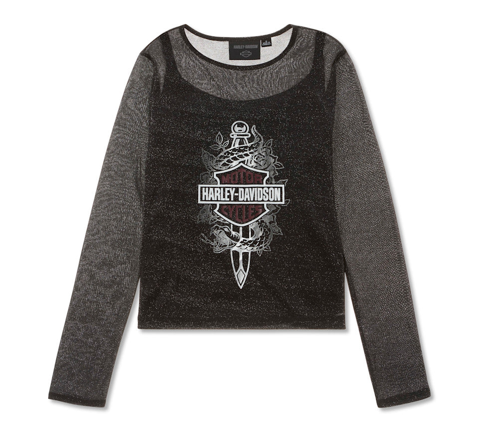 HARLEY-DAVIDSON® WOMENS BLACK METALLIC TOP