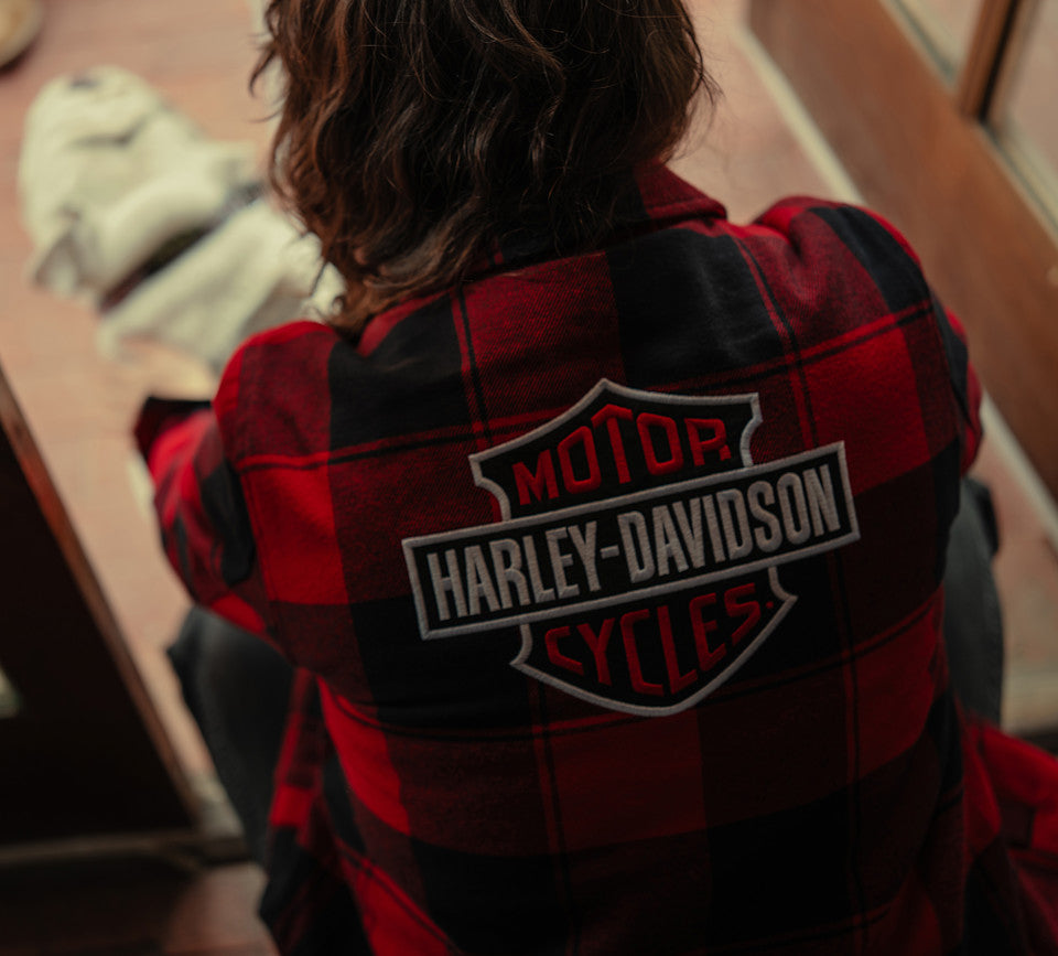 HARLEY-DAVIDSON® LADIES SHIRT - WOVEN RED / BLACK PLAID BLACK