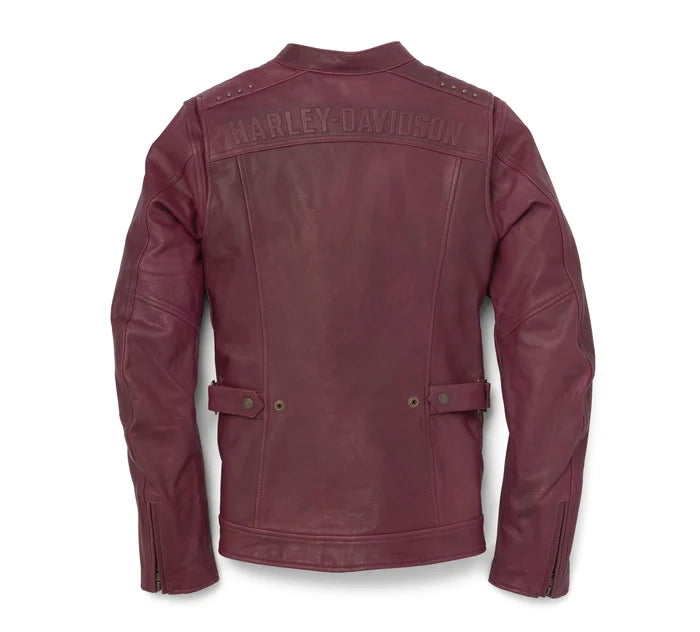 HARLEY-DAVIDSON® WOMENS ELECTRA MANDARIN COLLAR STUDDED LEATHER JACKET