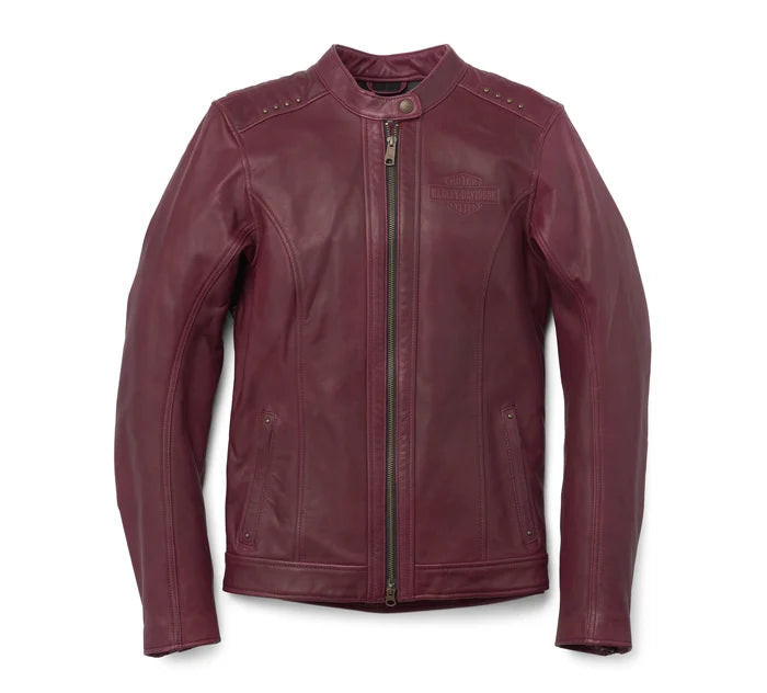 HARLEY-DAVIDSON® WOMENS ELECTRA MANDARIN COLLAR STUDDED LEATHER JACKET