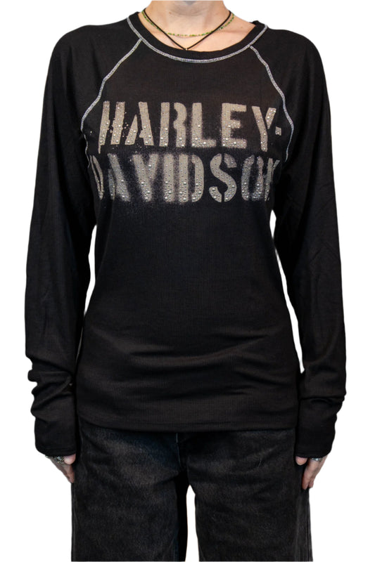 HARLEY-DAVIDSON® WOMENS STENCIL LONG SLEEVE SCOOP NECK TOP