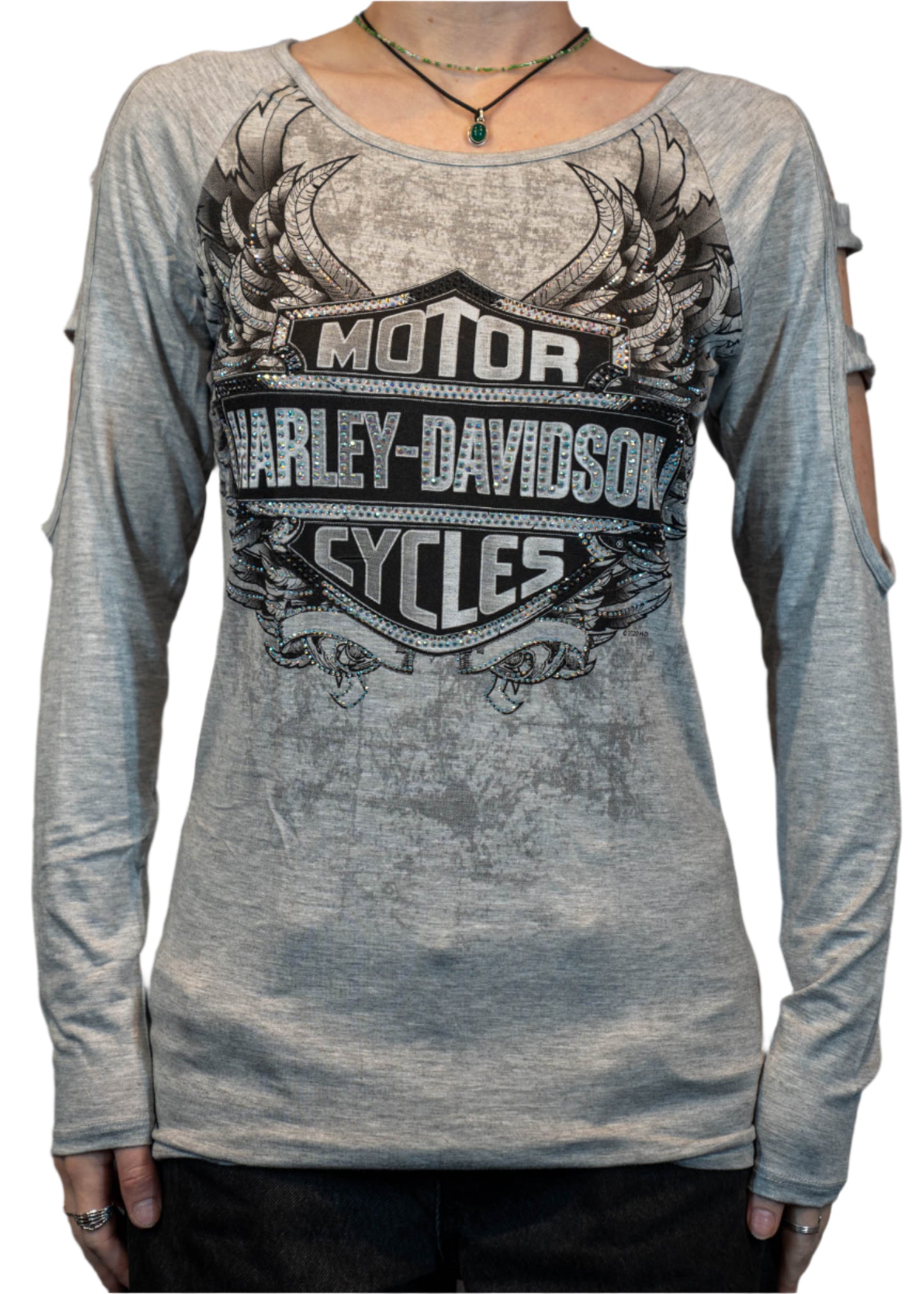 HARLEY-DAVIDSON® WOMENS CUTS OUT LONG SLEEVE SCOOP NECK TOP
