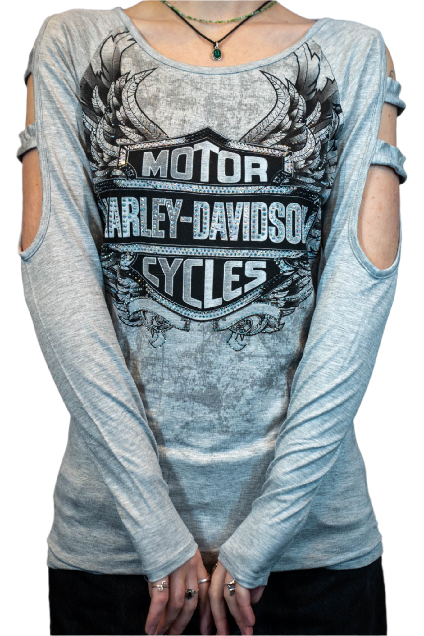 HARLEY-DAVIDSON® WOMENS CUTS OUT LONG SLEEVE SCOOP NECK TOP