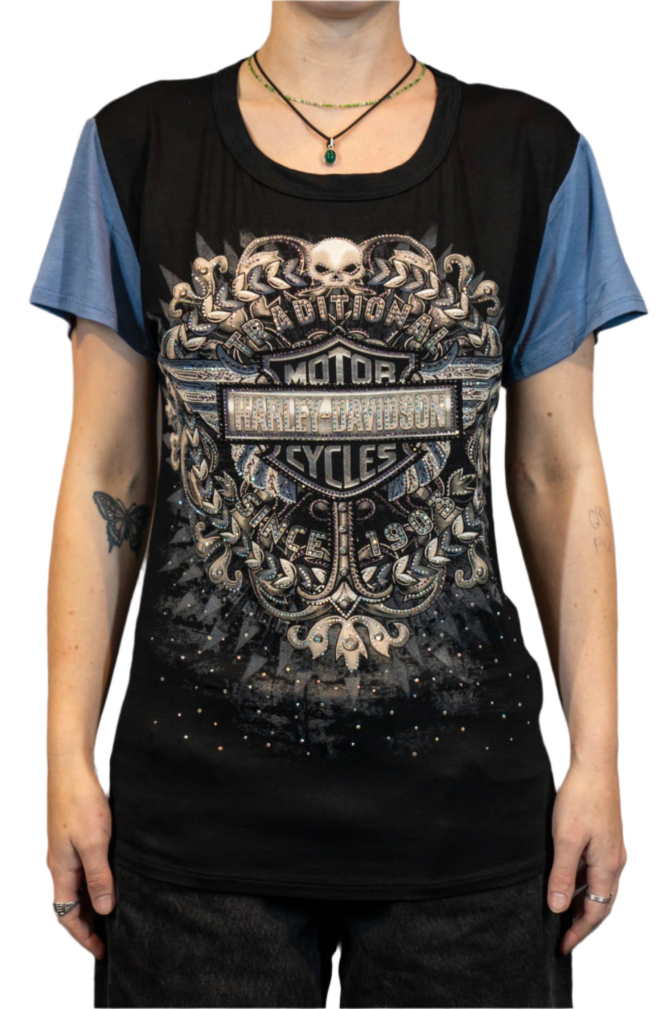 HARLEY-DAVIDSON® WOMENS LANE BLAZE SHORT SLEEVE SCOOP NECK TOP