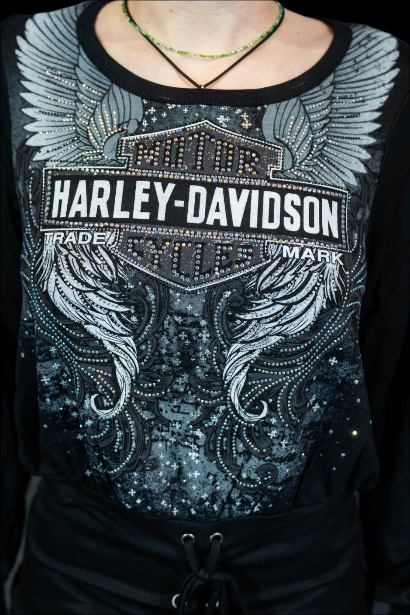 HARLEY-DAVIDSON® BLUE BEAM LONG SLEEVE SCOOP NECK TOP