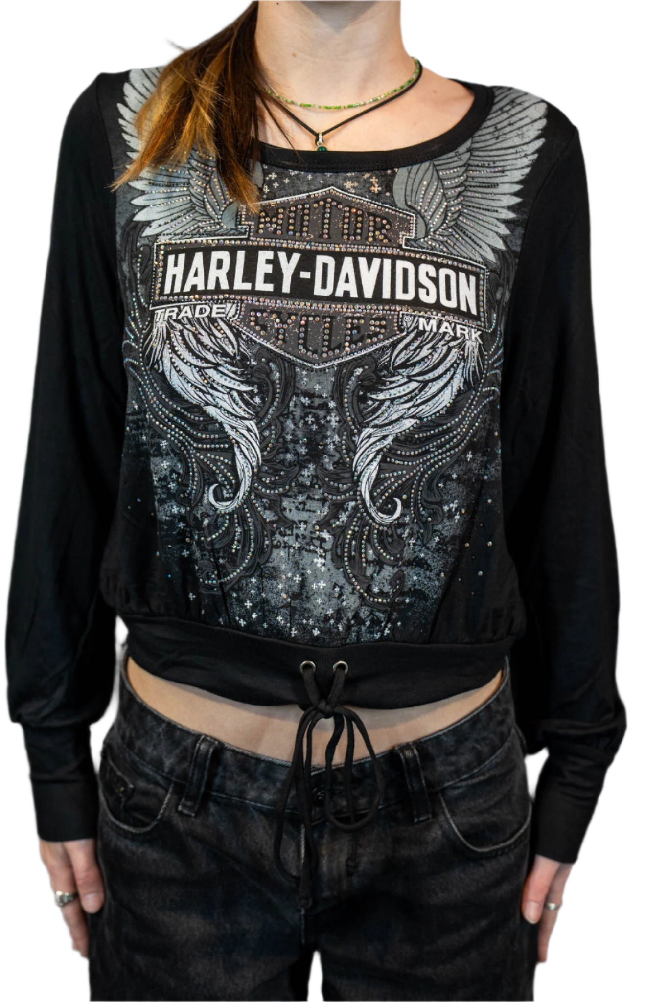 HARLEY-DAVIDSON® BLUE BEAM LONG SLEEVE SCOOP NECK TOP