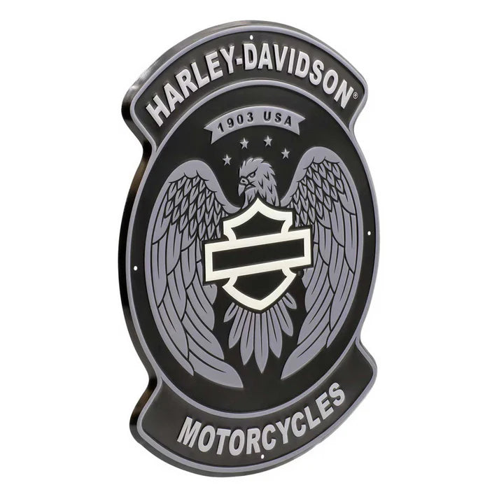 HARLEY-DAVIDSON® EMBOSSED TIN SIGN - OPEN BAR & SHIELD EAGLE