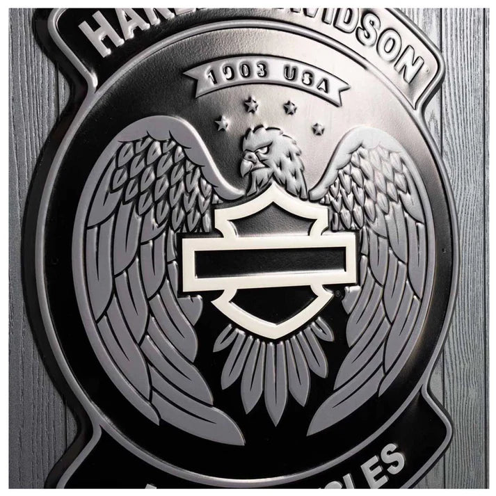 HARLEY-DAVIDSON® EMBOSSED TIN SIGN - OPEN BAR & SHIELD EAGLE