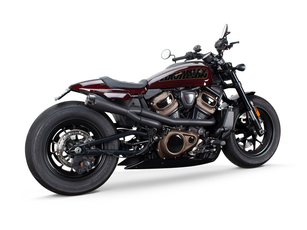 Comp-S 2-into-1 Exhaust – Black with Carbon Fiber End Cap. Fits Sportster S 2021-2025