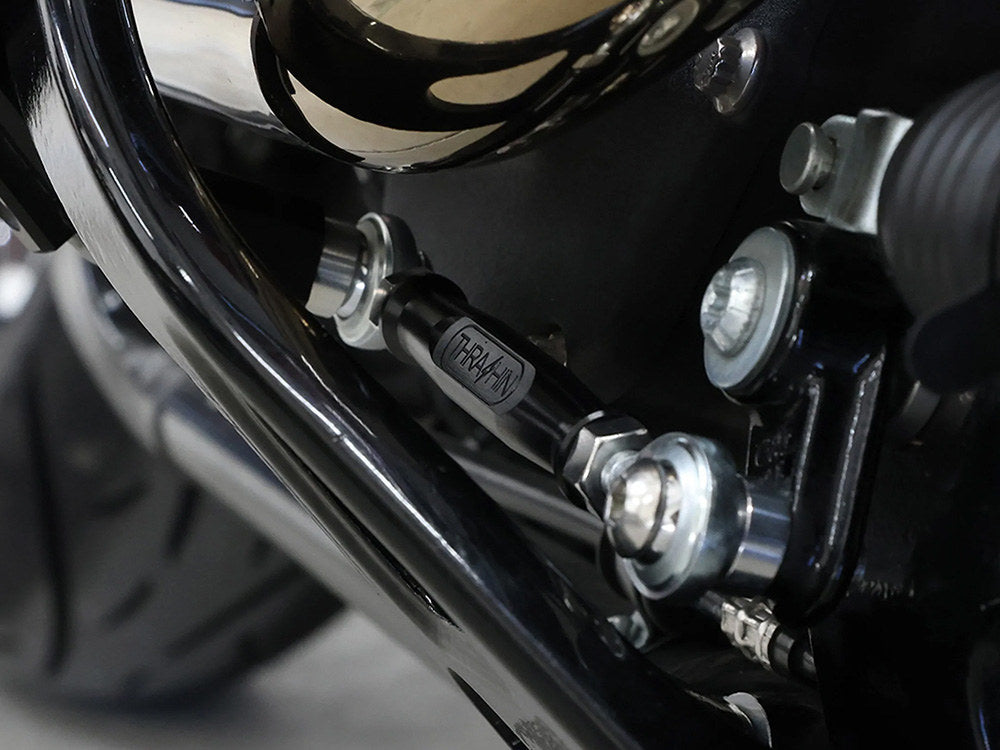 Adjustable Brake Linkage – Black. Fits Softail 2018up with Mid Controls.