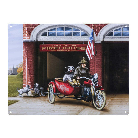 HARLEY-DAVIDSON® FIREHOUSE DOGS EMBOSSED TIN SIGN
