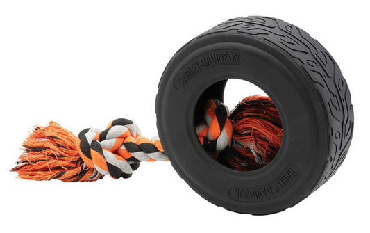 HARLEY-DAVIDSON® RUBBER TIRE WITH KNOTTED COTTON ROPE DOG TOY