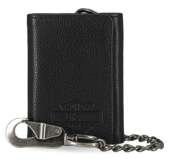 HARLEY-DAVIDSON® MENS BAR & SHIELD CORE PEBBLE CHAIN TRI-FOLD WALLET