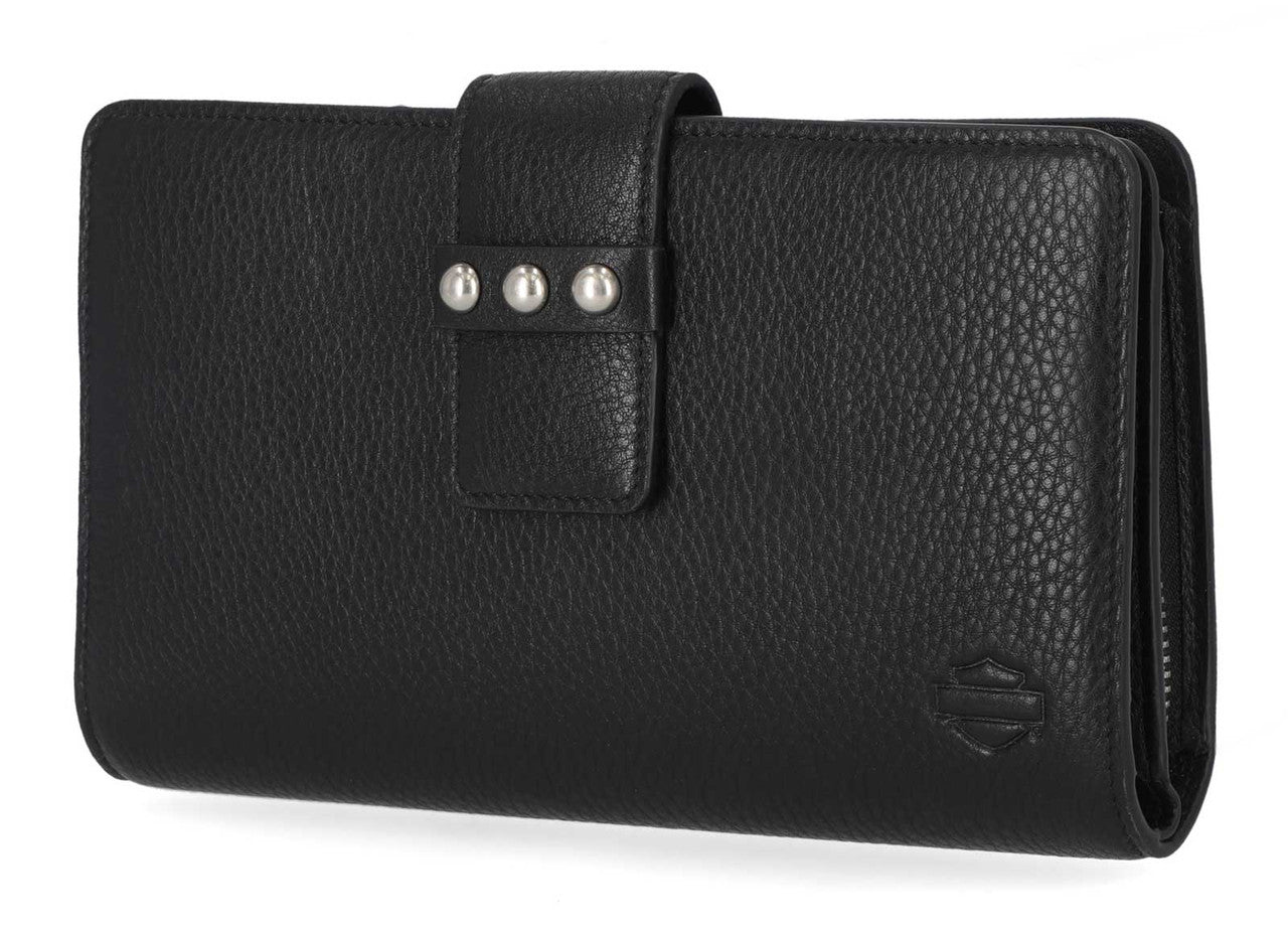 HARLEY-DAVIDSON® WOMENS PEBBLE LEATHER BAR & SHIELD CONTINENTAL WALLET